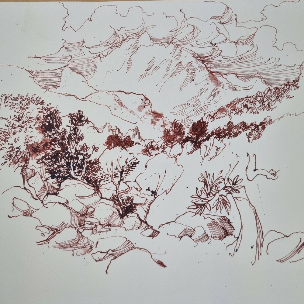 David Hutter Unsigned Ink Study Mountainous Landscape Studio Stamp