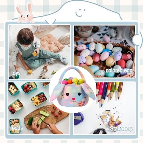 Easter Baskets for Kids,Plush Egg Hunting Easter Buckets with Handle Multi