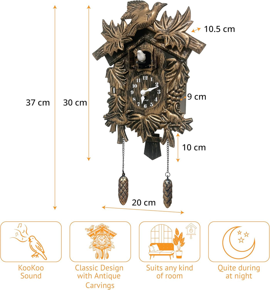 Chiming Cookoo Clock Brown Vintage Bird Flapping Cuckoo Clocks Volume Adjustable
