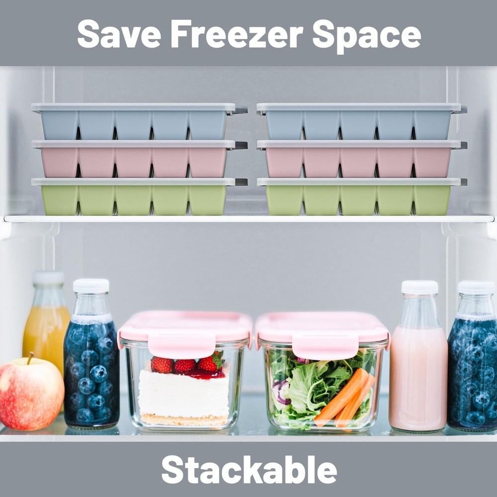 Silicone Ice Cube Tray 3 Pack - EASY RELEASE ice cube Normal, Blue+Pink+Green