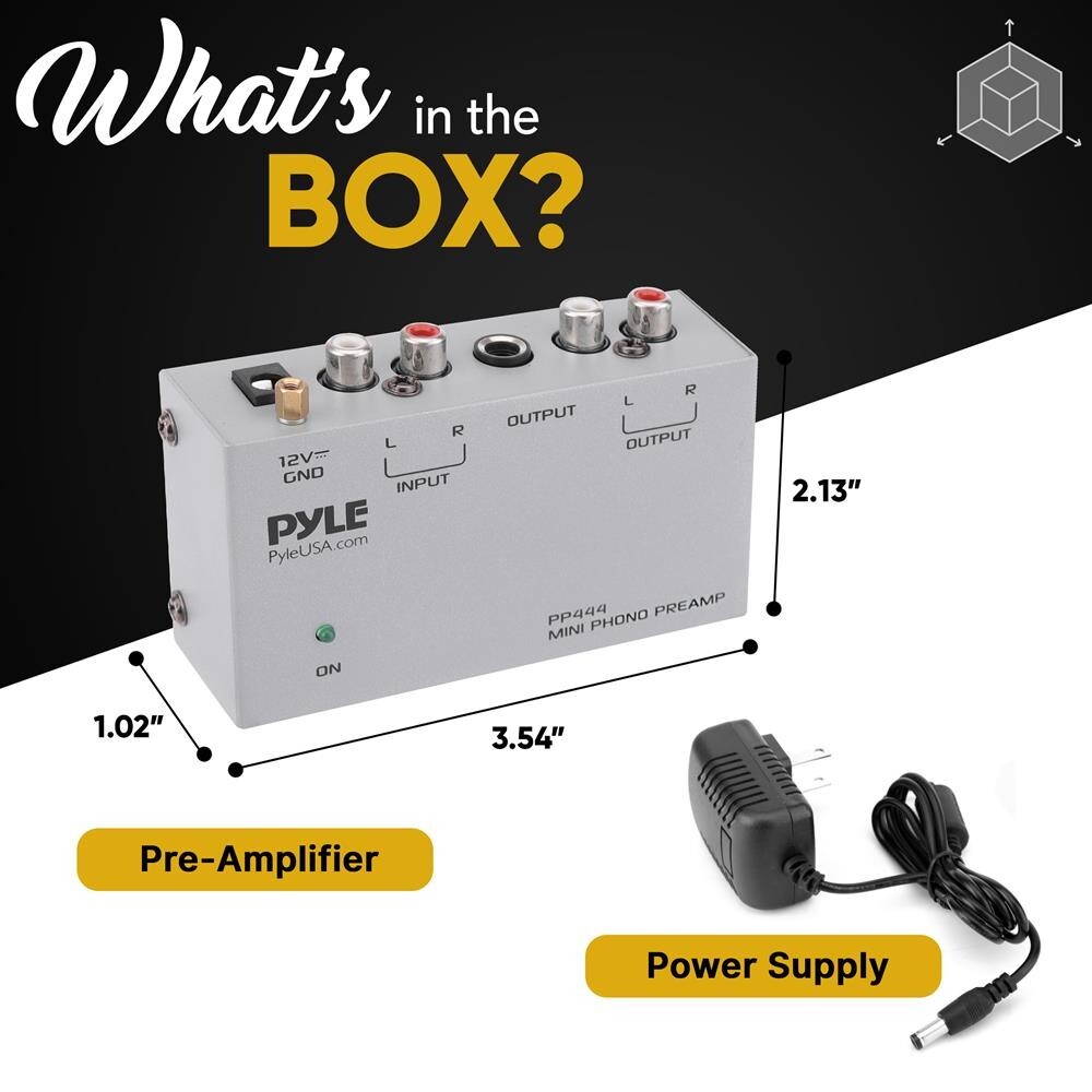 Pyle PP444Compact Phono Turntable Preamp Converts to Line Level - Silver PP444