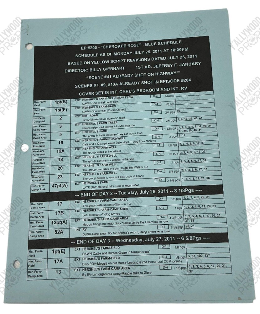Blue Shooting Schedule S2E5 The Walking Dead