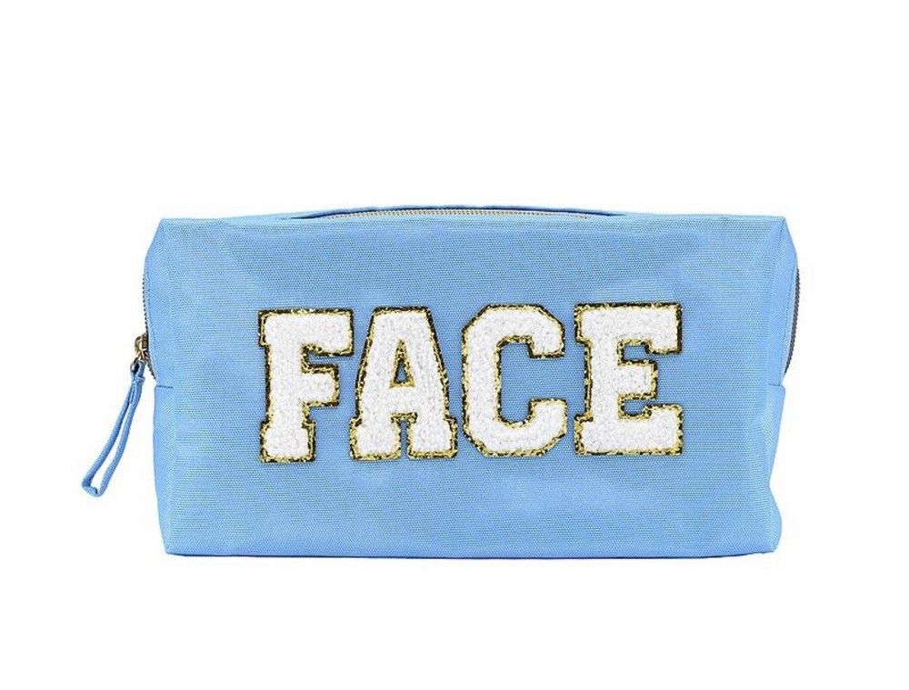 NWT Patch Cosmetic Bag Pouch Face Blue