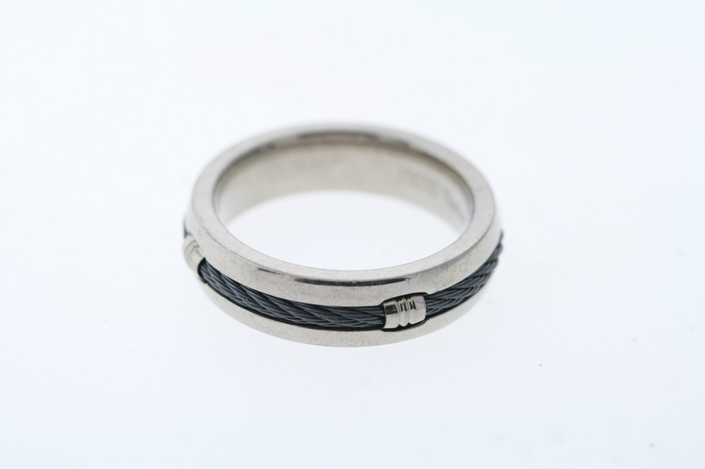 Titanium Black Cable Inlay 7mm Band Ring