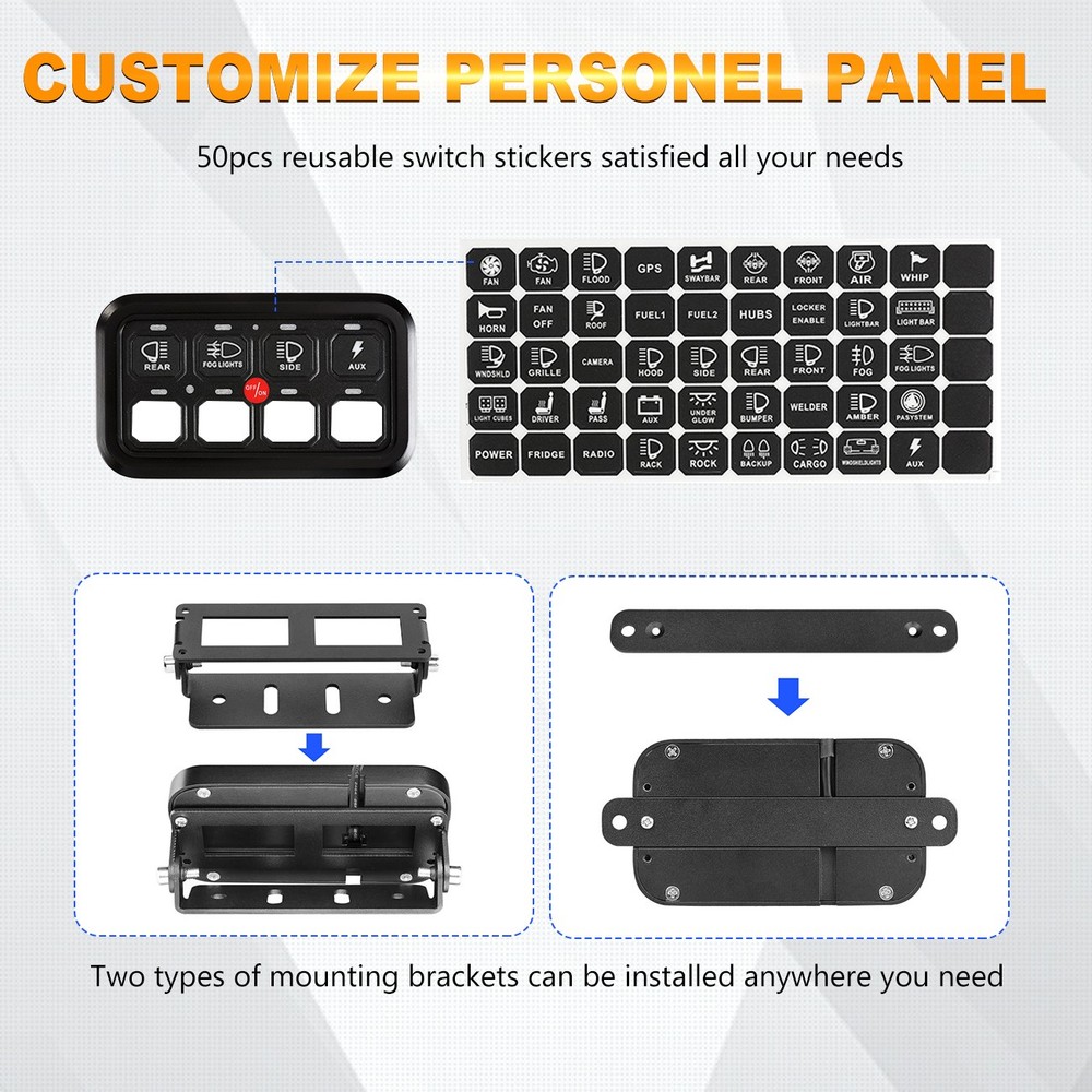 AUXBEAM 8 Gang Switch Panel Relay System On、Off Control Blue Backlit ATV UTV