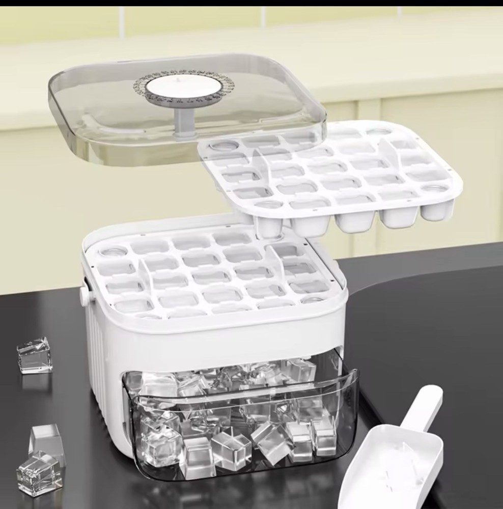 50Cube Ice Cube Maker With Easy Press Cap Double Layer Ice Box Refrigerator