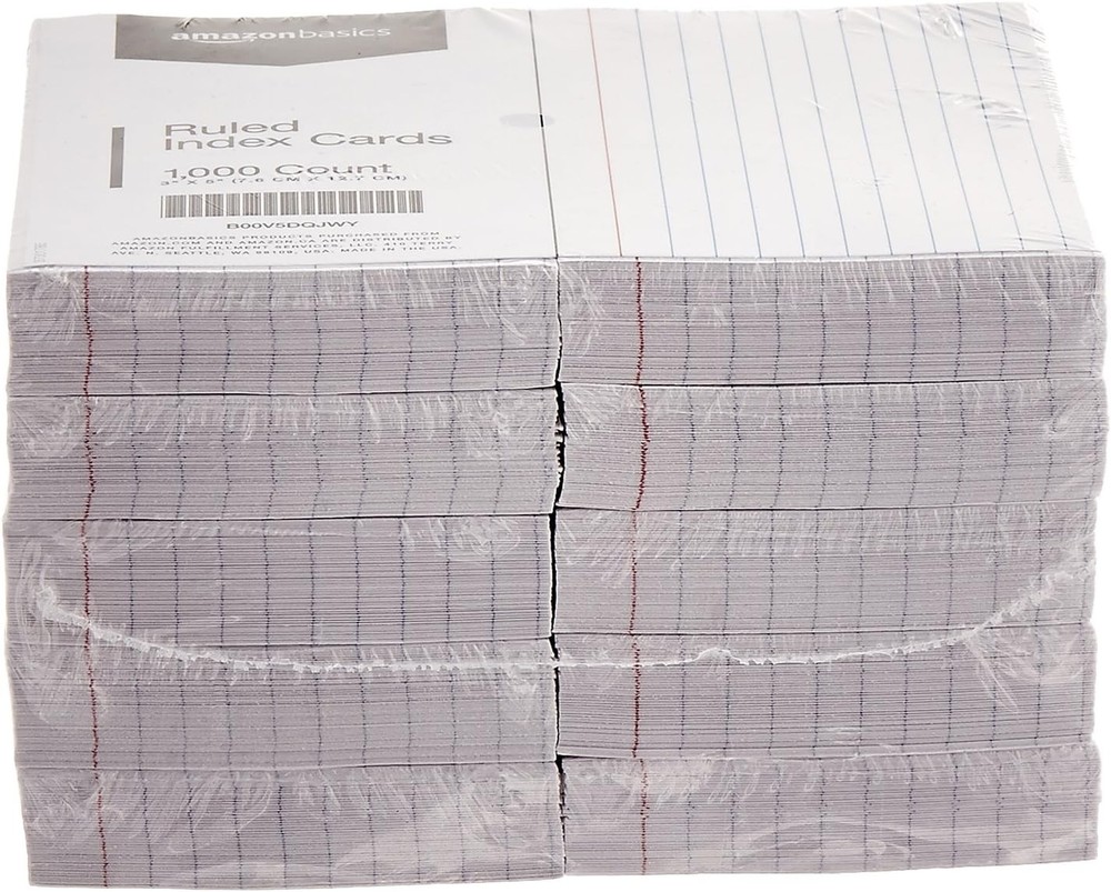 Amazon Basics Ruled Lined Index Cards, 1000 10 Pack (1000 Count), White