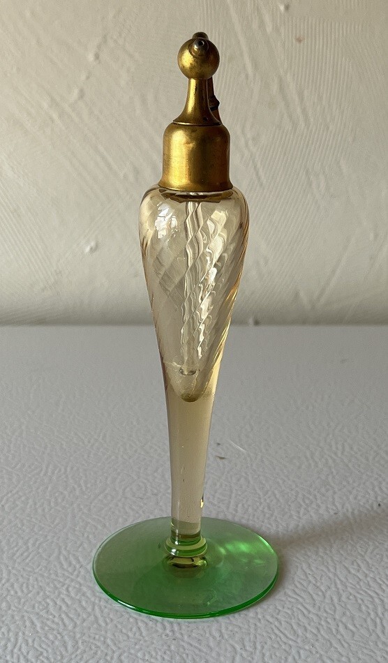 ANTIQUE VASELINE URANIUM GLASS PERFUME ATOMIZER BOTTLE