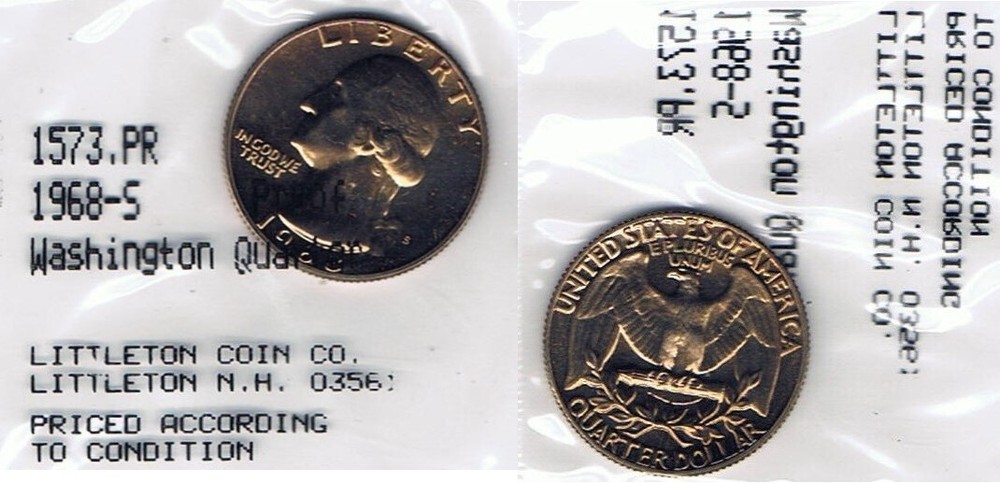 1968-S Washington Quarter Clad Proof Coin.