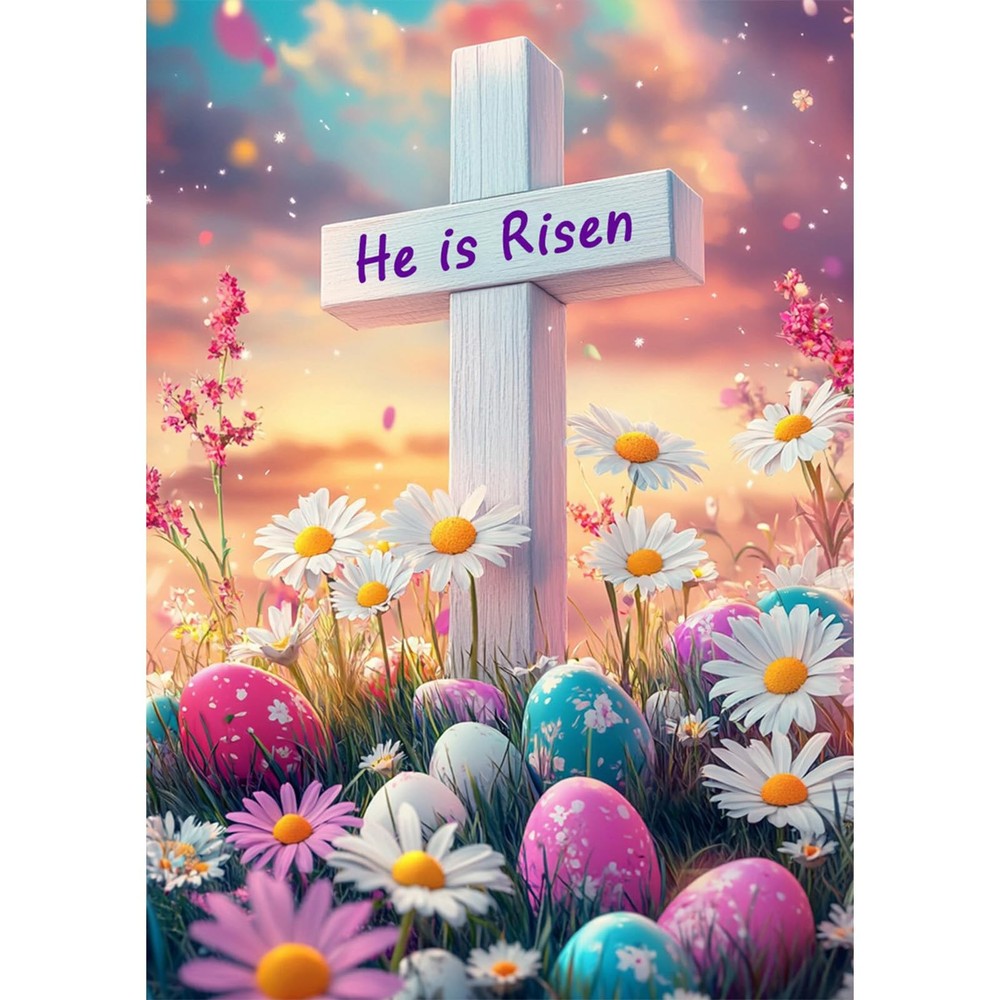 Easter Diamond Art Kits for Adults Beginner, 5D He is Risen Cross Diamond Paint