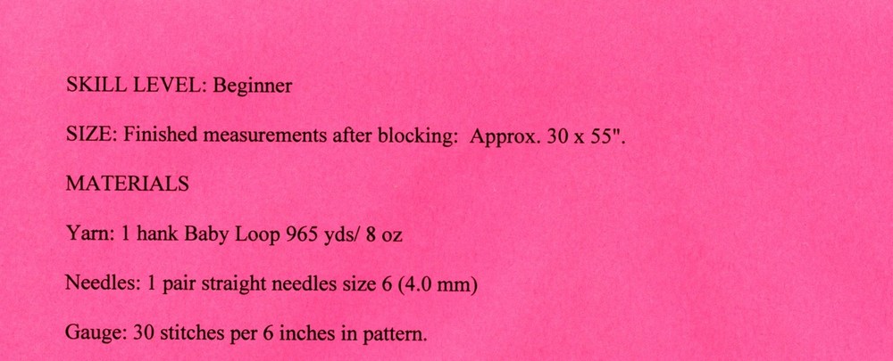 Cherry Tree Hill Knitting Pattern CTH-17 Babyloop Reversible Wrap Beginner Level