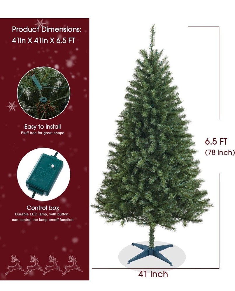 6.5 ft Everett Pine Tree 250CT Color Changing LED, 745 Tips, 100% PVC, New/Open