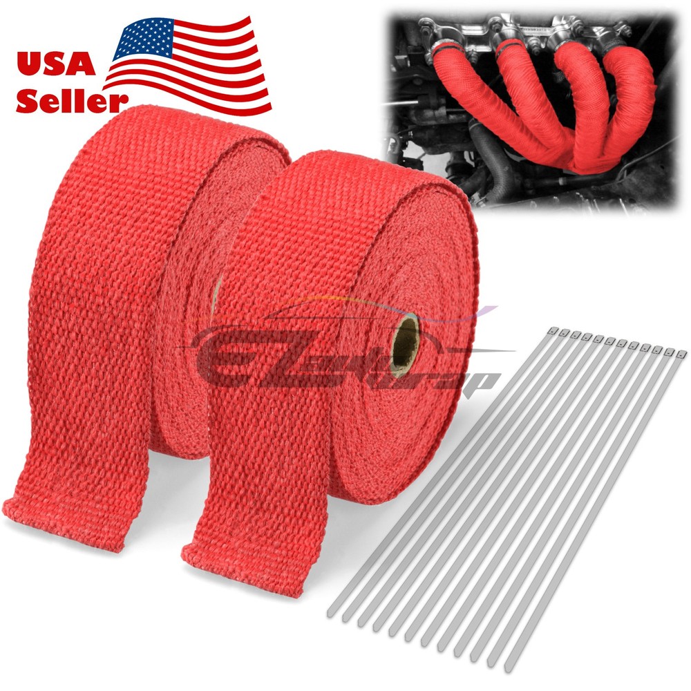 2 Roll x 2" 50FT Red Exhaust Thermal Wrap Manifold Header Isolation Heat Tape