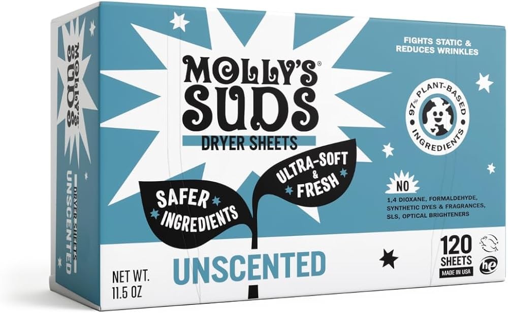 M's Suds Fabric Softener Dryer Sheets for Sensitive Skin | Plant-Based