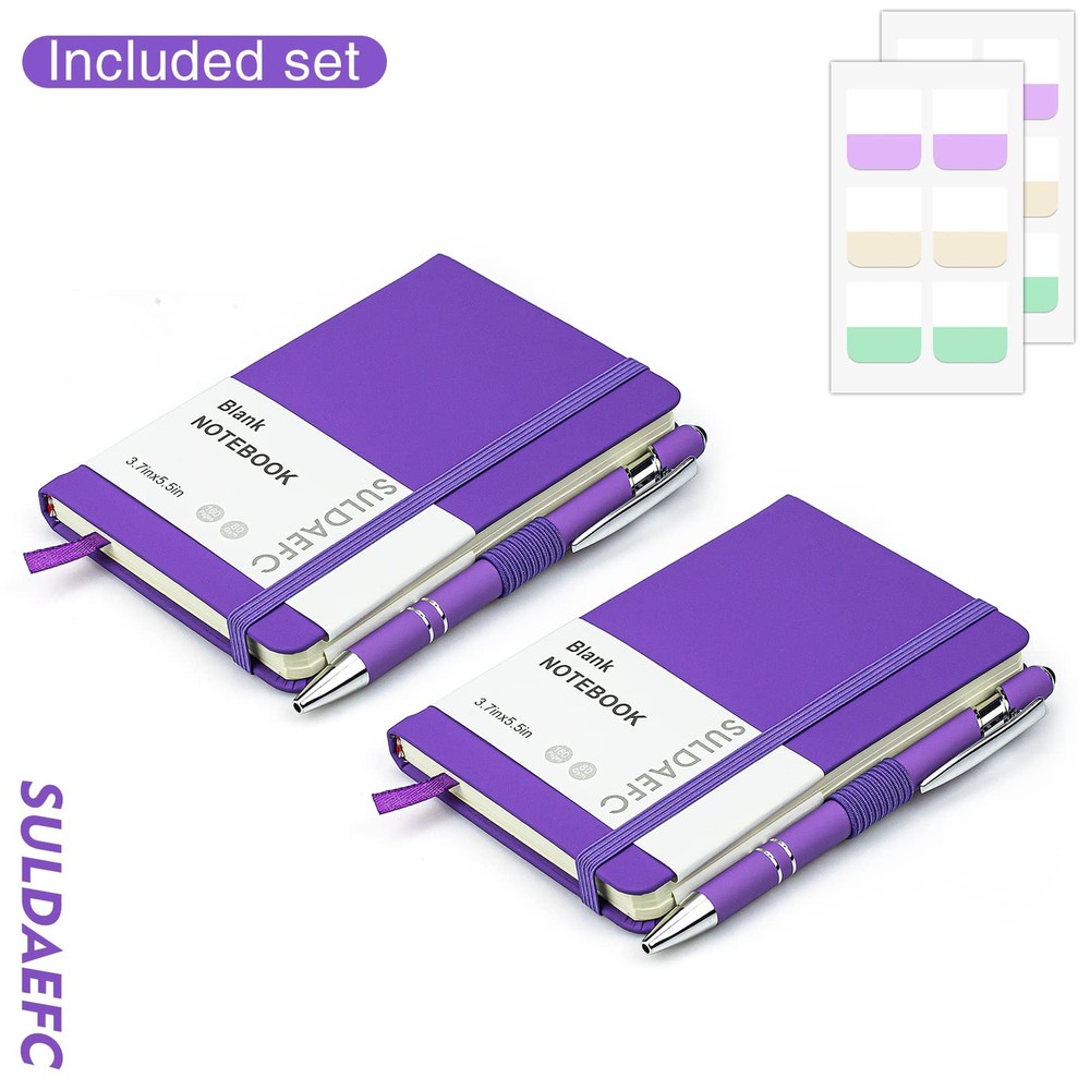 SULDAEFC 2 Pack Pocket Notebook/Notepad with 2 Blank - A6 - 2 Pack, Purple