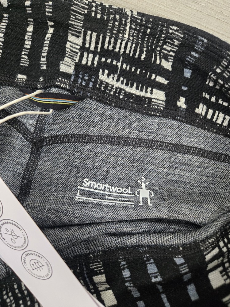 SMARTWOOL Classic Base Layer Thermal Merino Bottom WOMENS LARGE Black Digi Plaid