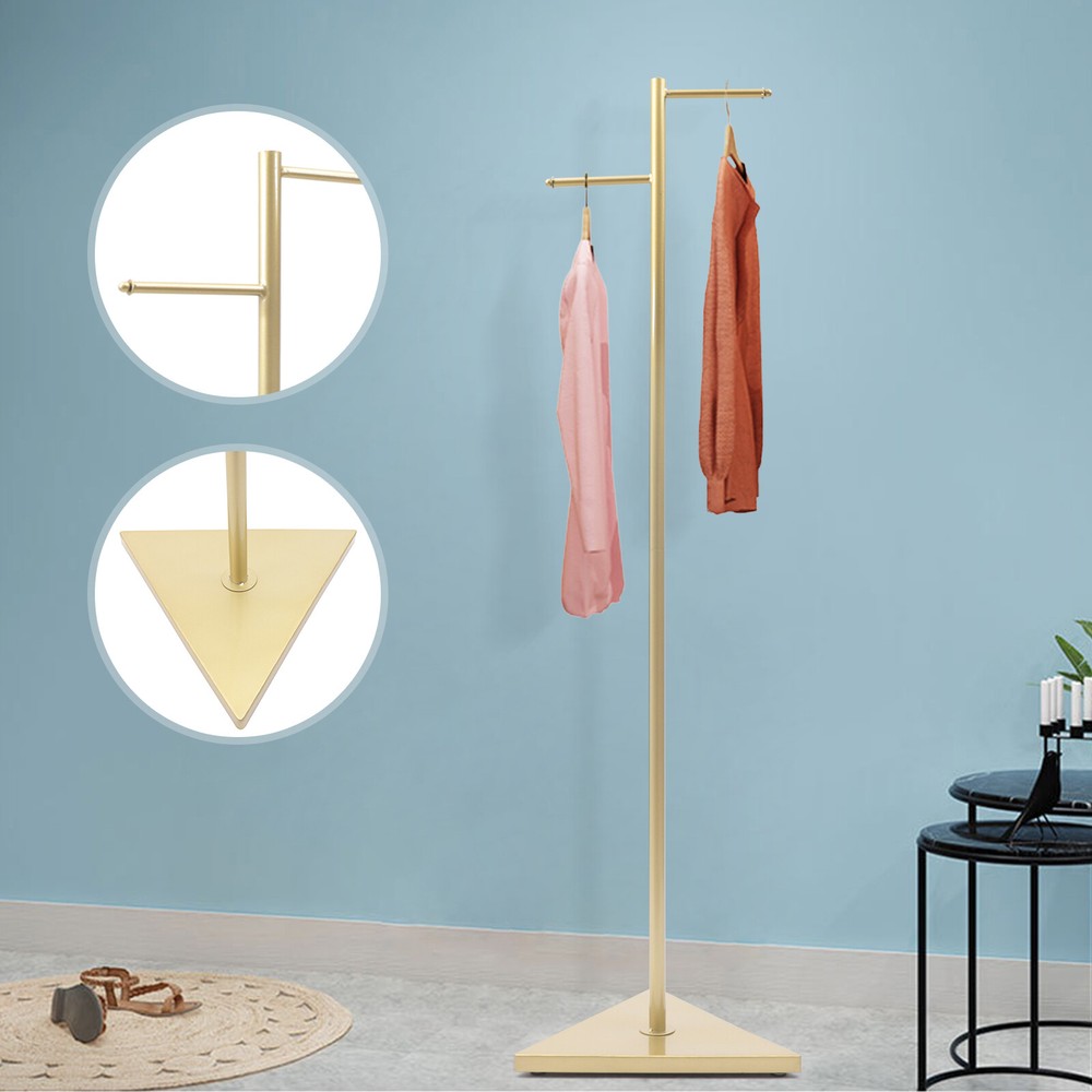 Industrial Tree Simple Design Gold Coat Rack w/ 2 Hooks&Triangular base f/ Hall