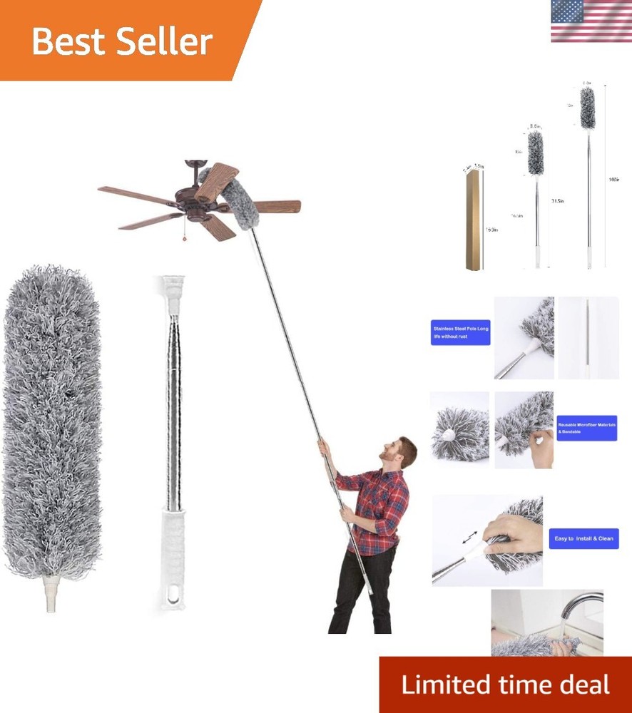 Versatile Microfiber Duster with Bendable Head - Extendable Cleaning Solution