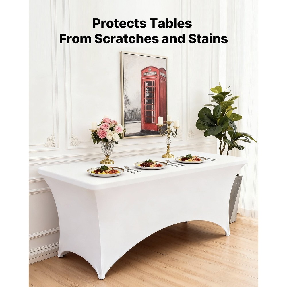 6 Pack Stretchable Table Covers 8FT Rectangular Tables Wrinkle-Resistant &