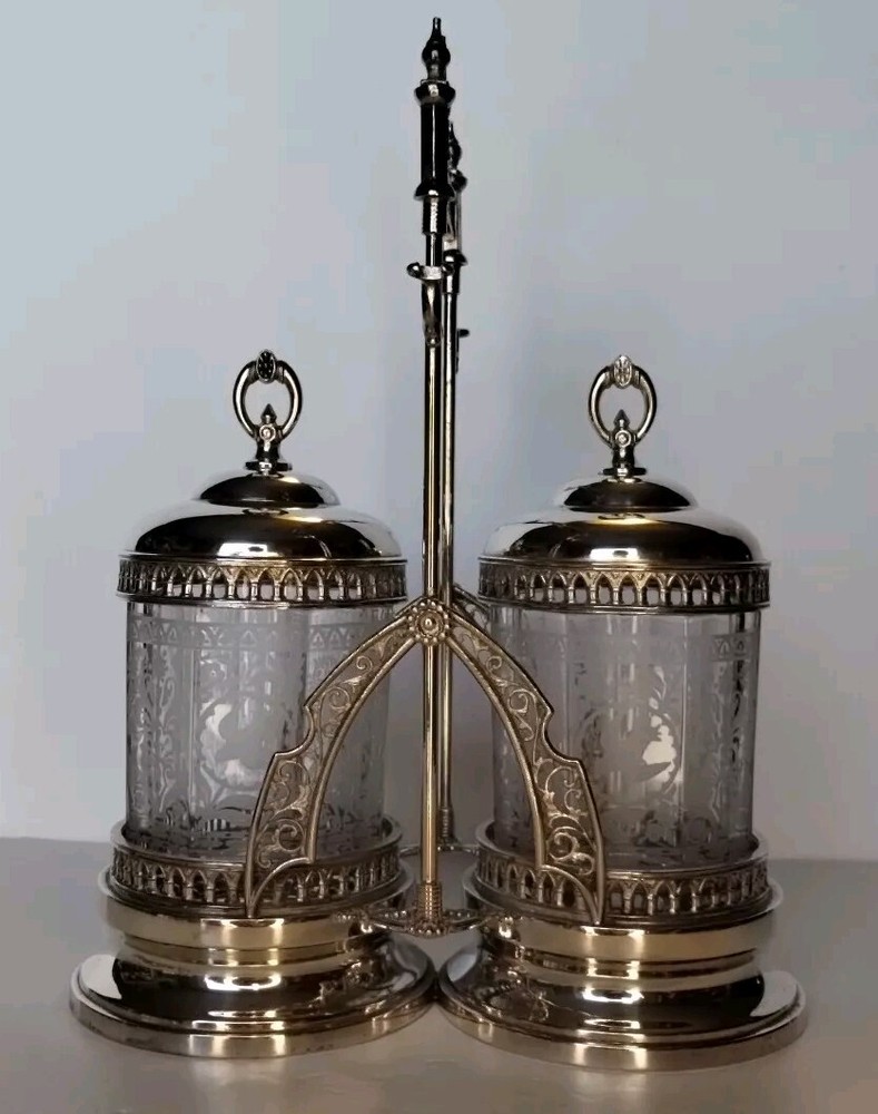 Antique Victorian Simpson Hall Miller Double Pickle Caster Silverplate