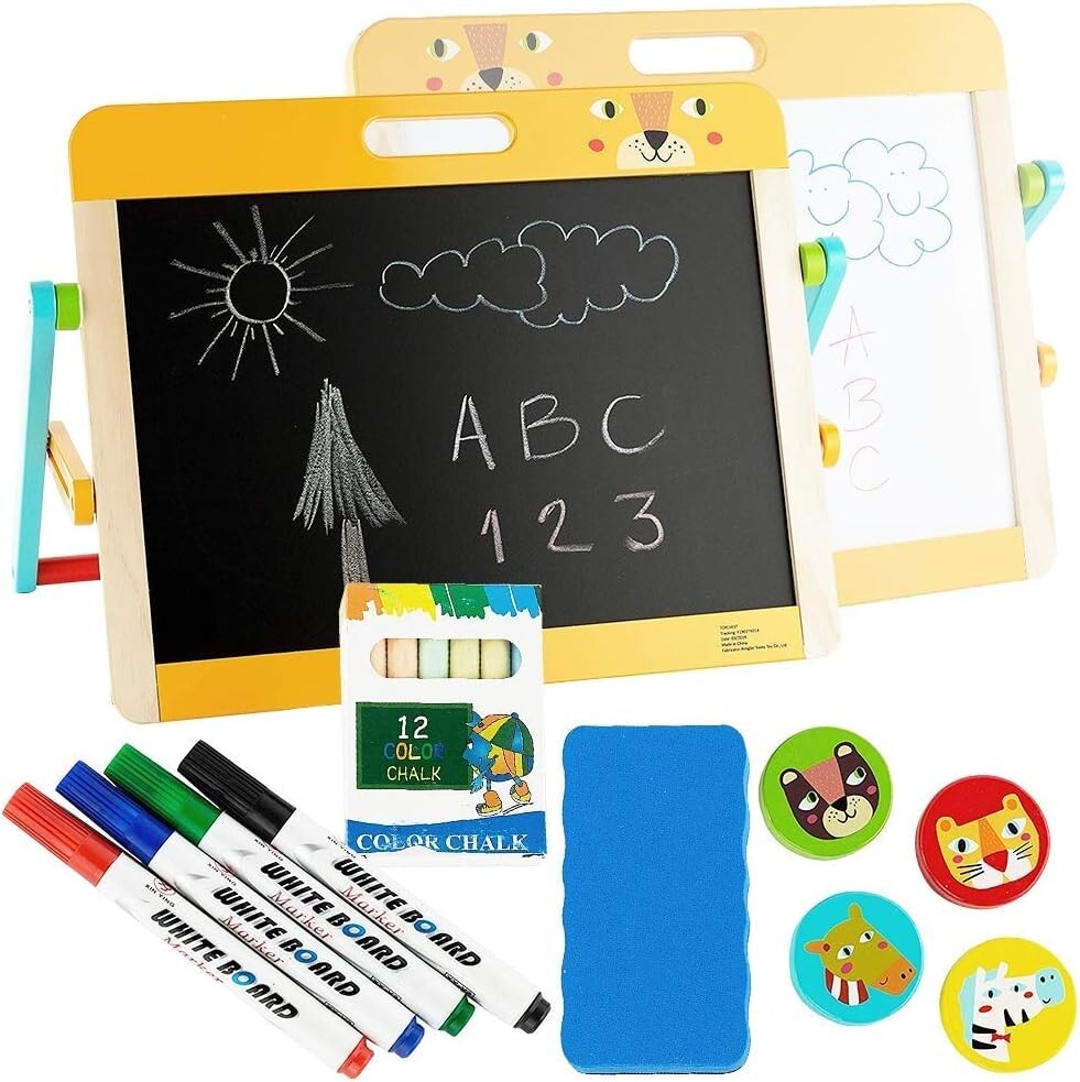 Children's Wooden Tabletop Easel with Double-Sided Magnetic