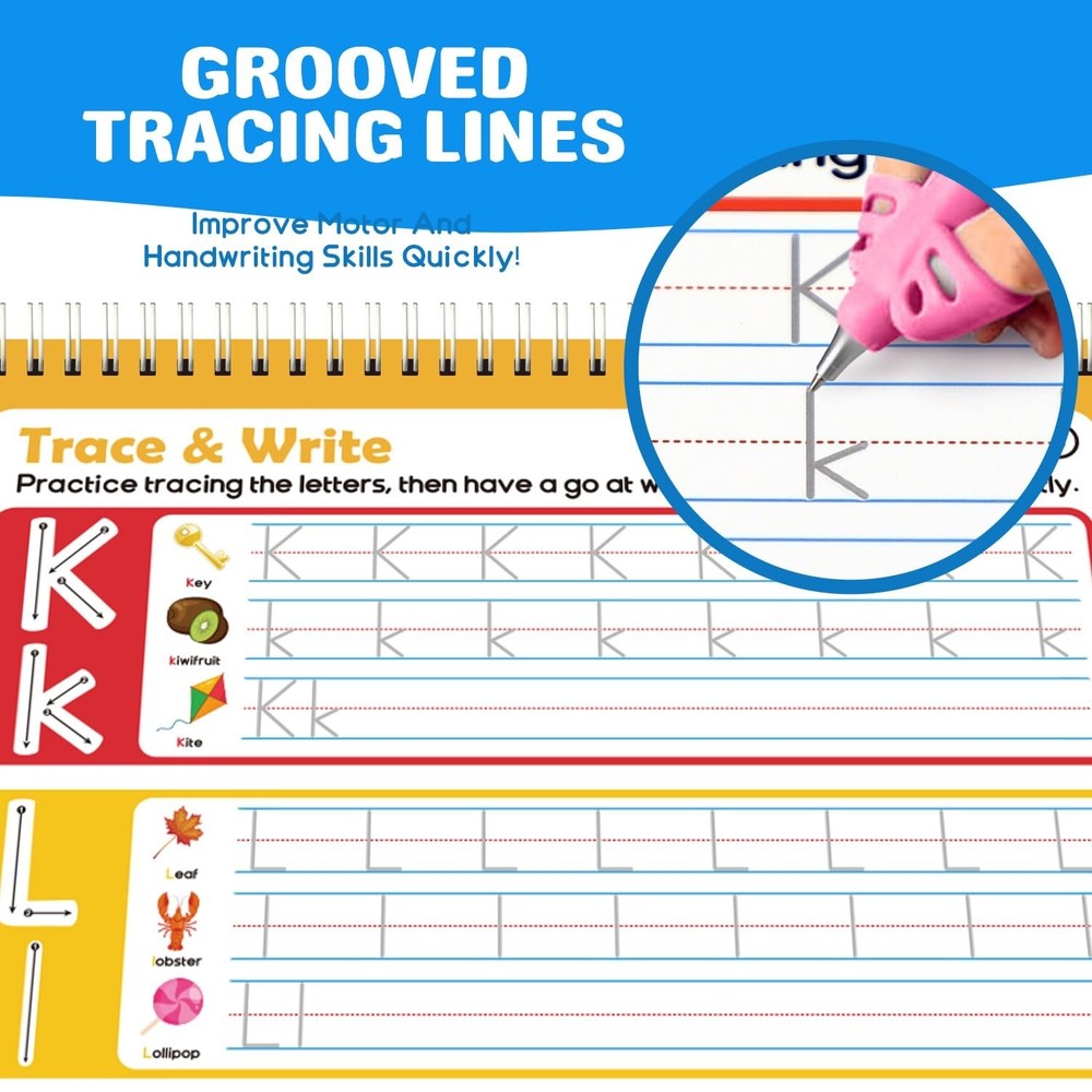 Magic Grooved Writing Practice for Kids, Reusable Grooved Handwriting Practic...