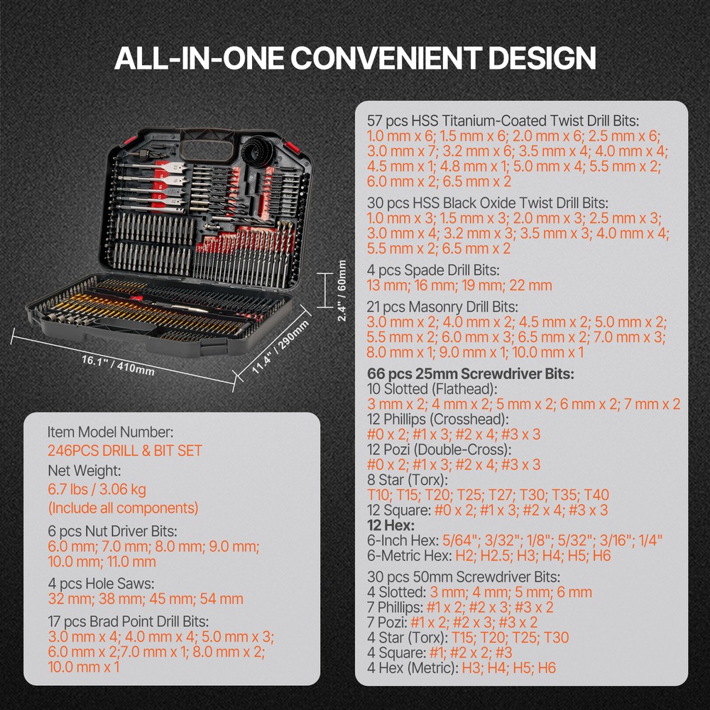 Drill Bit Set 246PCS Screwdriver Bit Set with Carrying Case Multi-purpose