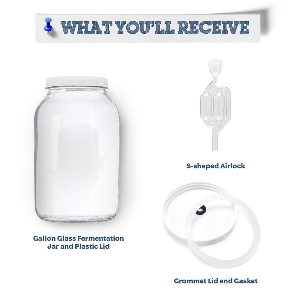 Glass One Gallon Fermentation Jar with Grommet Lid and S-Shaped Airlock