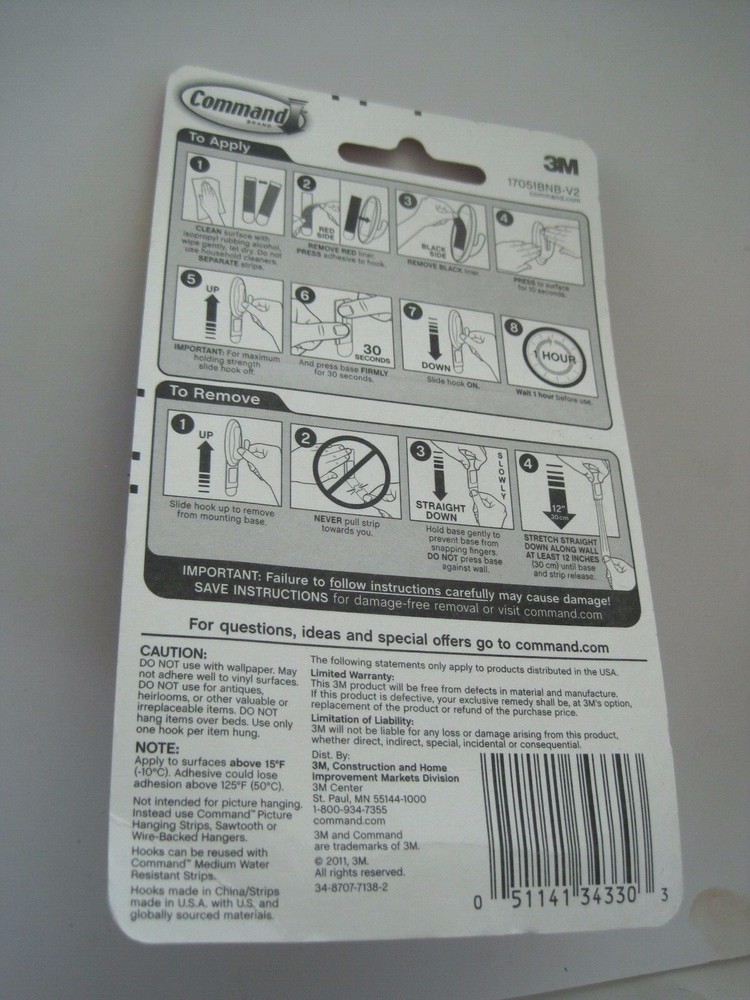 Command 2 Hooks Bath Water Resistant 3 Lb Gray NIP