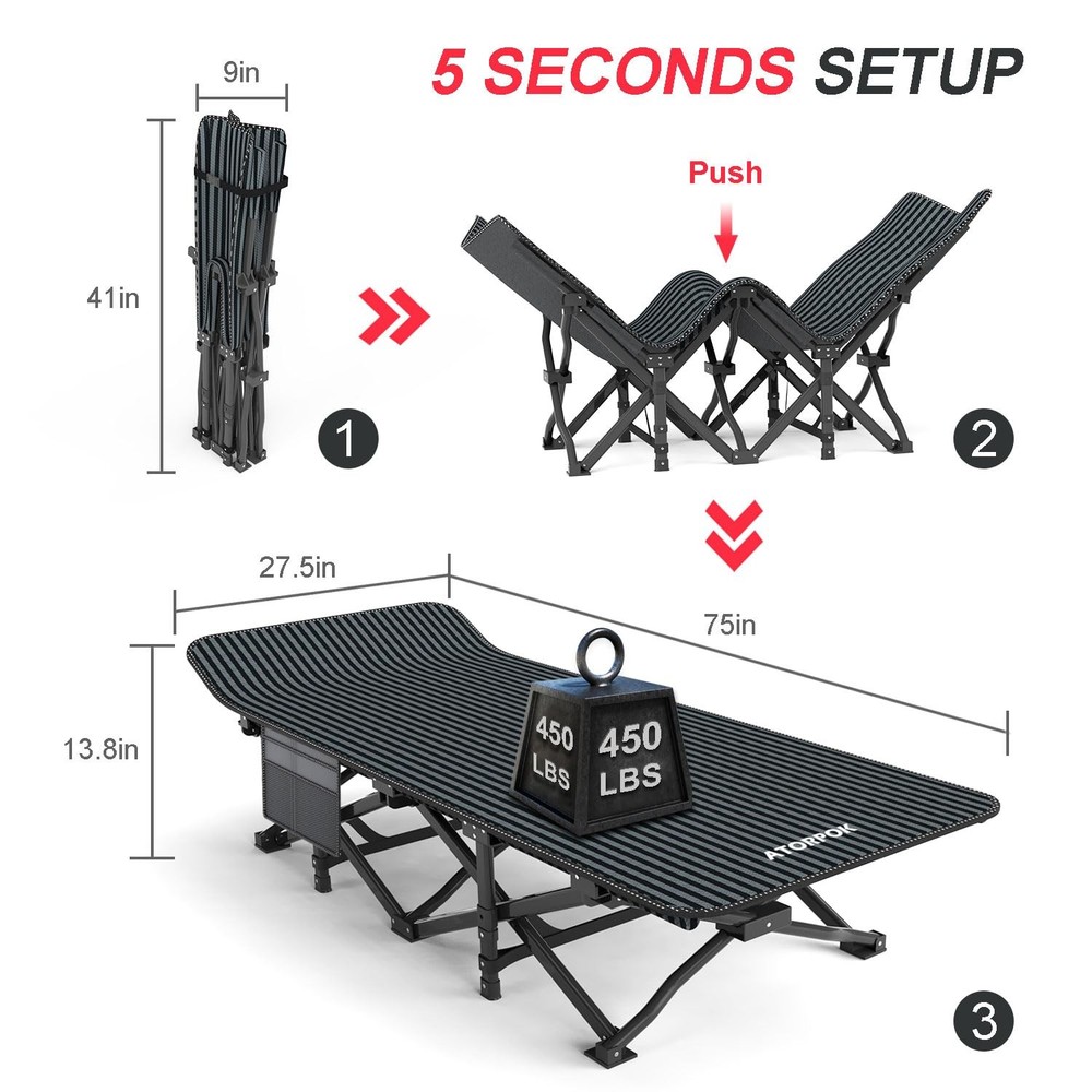 Camping Cot for Adults with Cushion Comfortable, Tent Folding Cot for Sleepin...