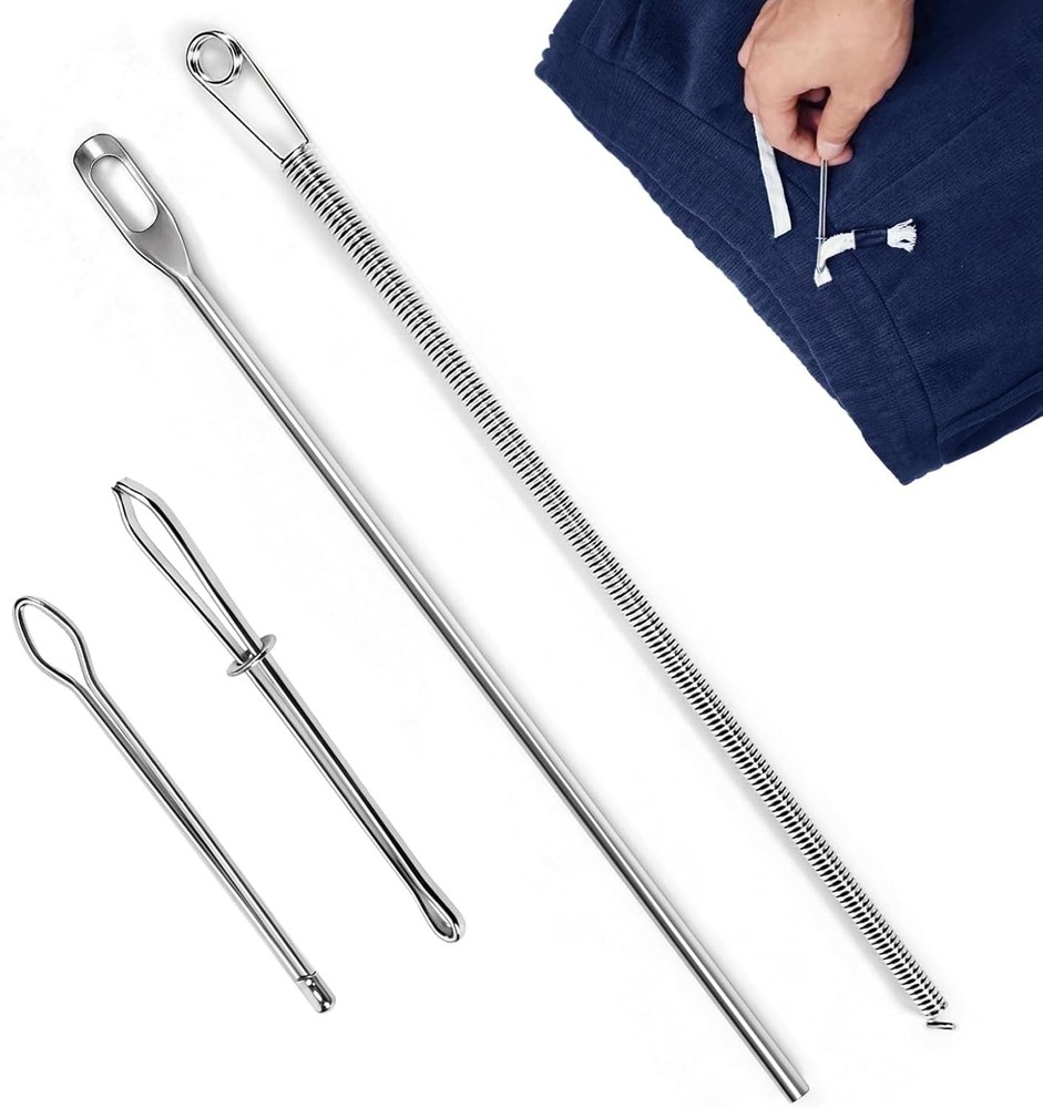 4-Piece Drawstring Threader Tool Kit with Spring-Loaded Tweezers & Pins