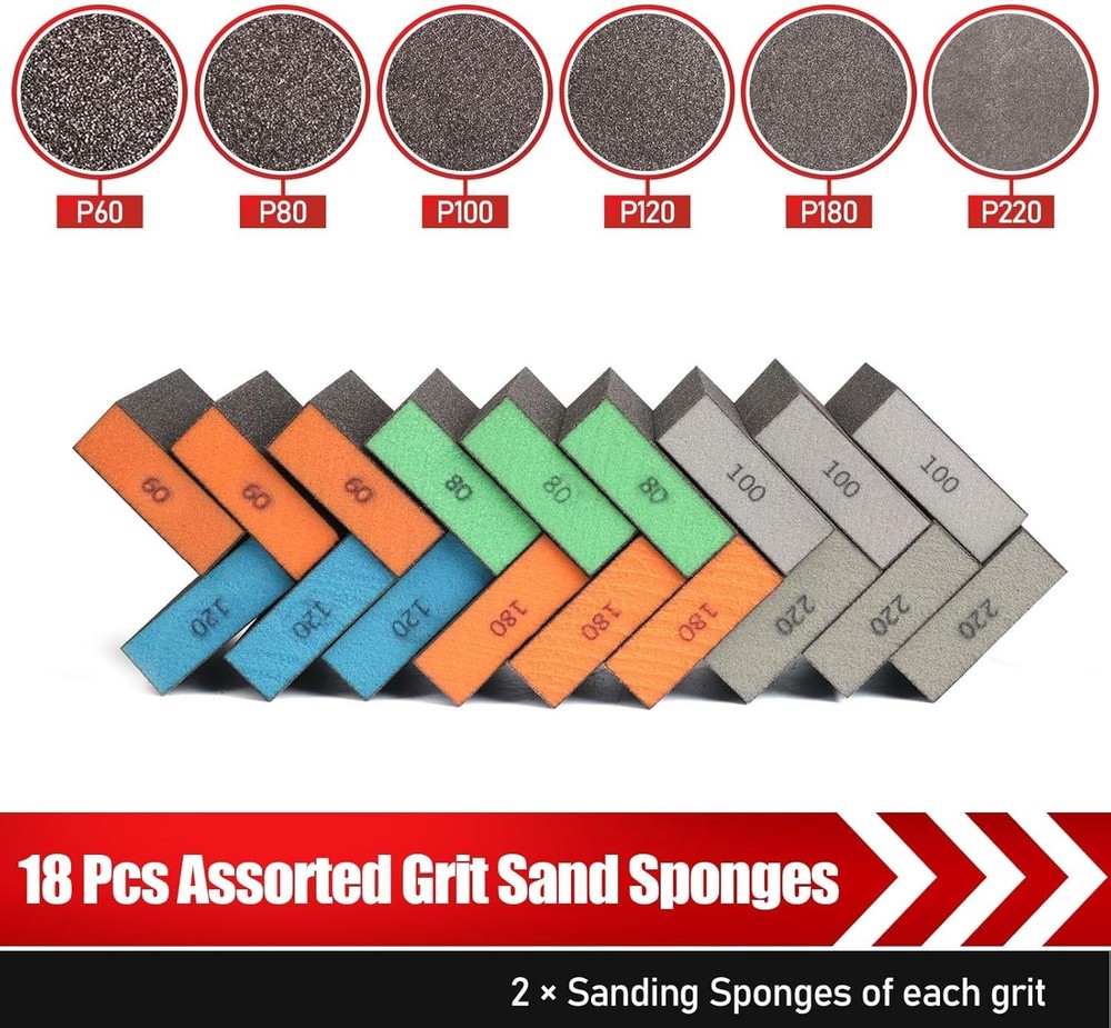 Reusable 18 Pack Sanding Blocks in Assorted Grits for Perfect Crafting
