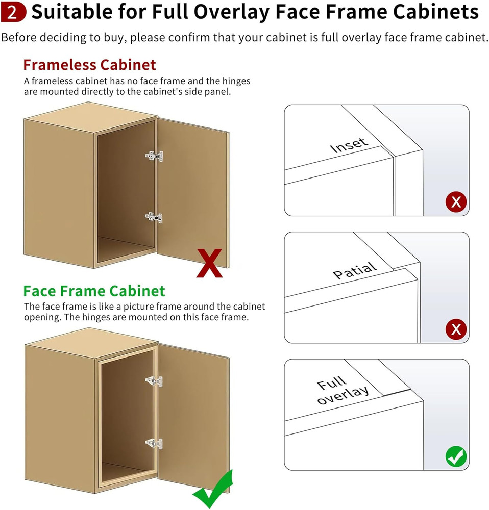 60 Pack Soft Close Hidden Hinges for Kitchen Cabinets, 105° Adjustable
