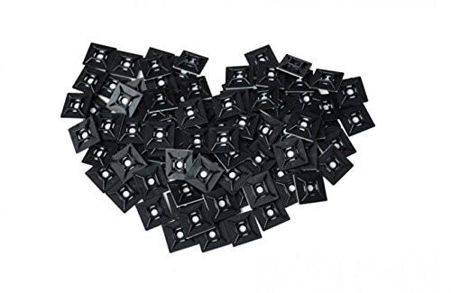 100-Pack 1-in Mounting Pad, Black, Speciality Cable Tie Base, Adhesive Mount