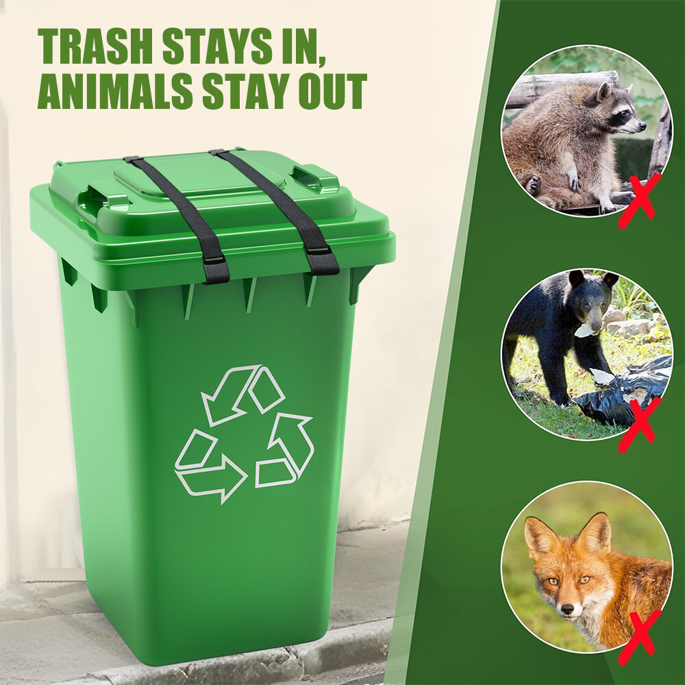 2PCS Trash Can Lid Locks Adjustable Garbage Bin Strap Animals Raccoon Bear Proof