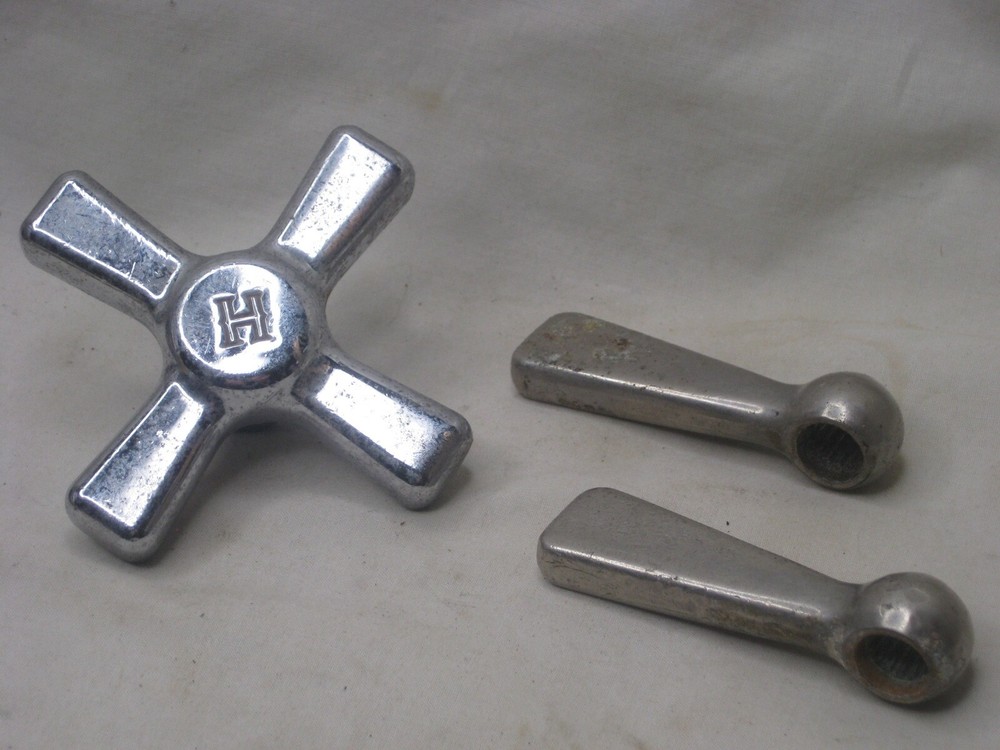 3 old faucet knobs vintage H hot water handle turn knobs plumbing fixture tool