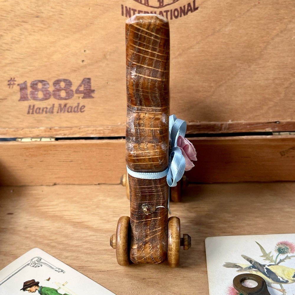 Vintage Wooden Bunny Rabbit Rolling Push Toy Missing Pull String Nursery Decor