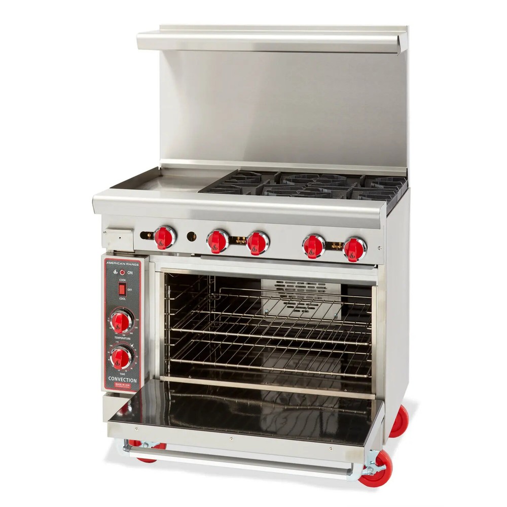 American Range 36" (4) Burner Gas Range w/ 12" Griddle & Convection Oven