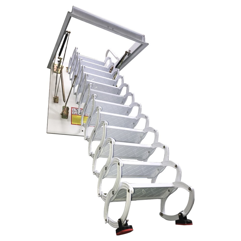 9.84Ft 12 Steps White Attic Pull Down Ceiling Ladder Stairs 31.5'×35.43'' Open