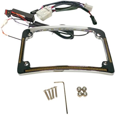 Custom Dynamics Chrome Radius LED License Plate Tag Frame 97-13 Harley Softail