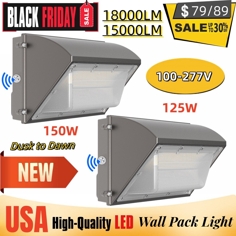 125W 150W LED Wall Pack, Bright Consistent Commercial Outdoor Security Lighting