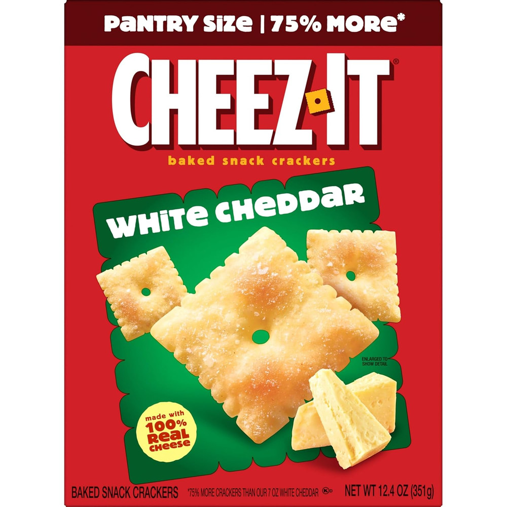Cheese Crackers, Baked Snack Crackers, Lunch Snacks, White Cheddar, 12.4Oz Box (