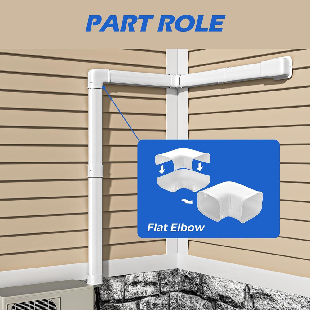 3" Width 90° Flat Elbow, Level Bend, Mini Split Line Cover Set Accessories for M