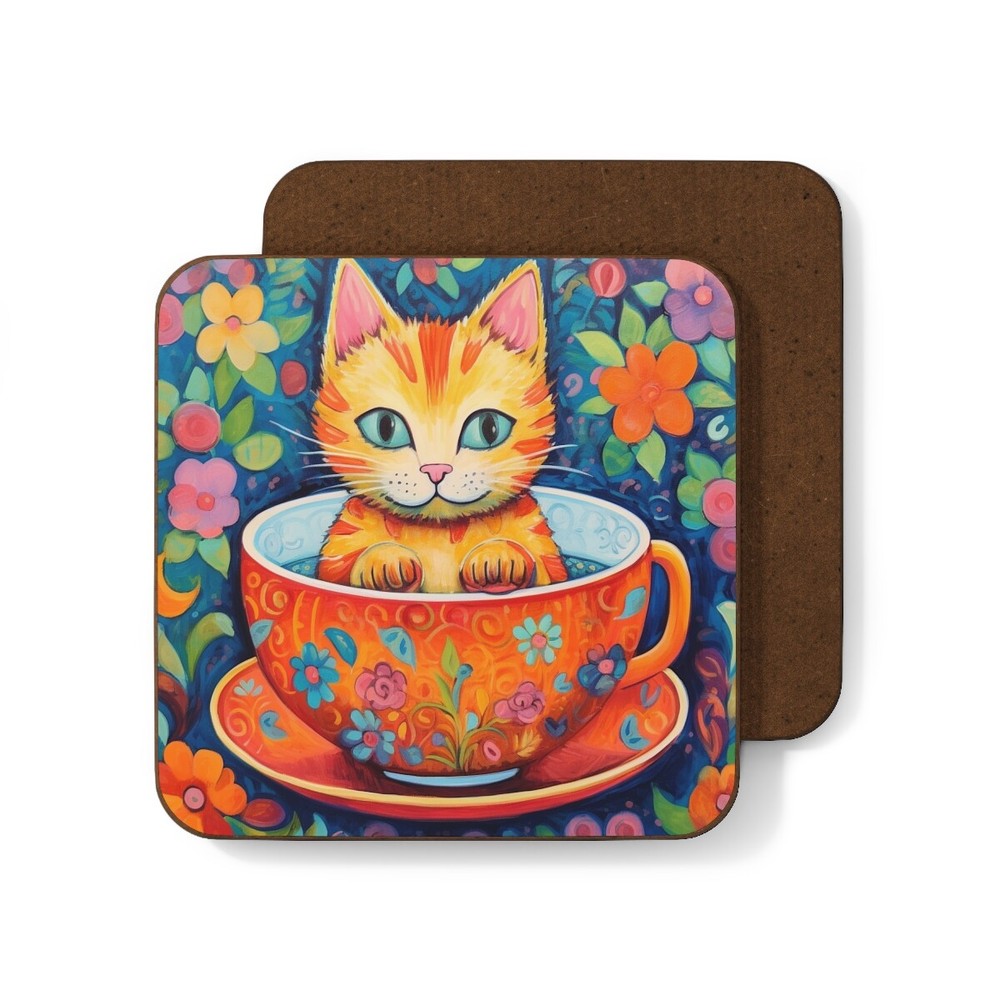 Cat On A Mug Hardboard Back Coaster