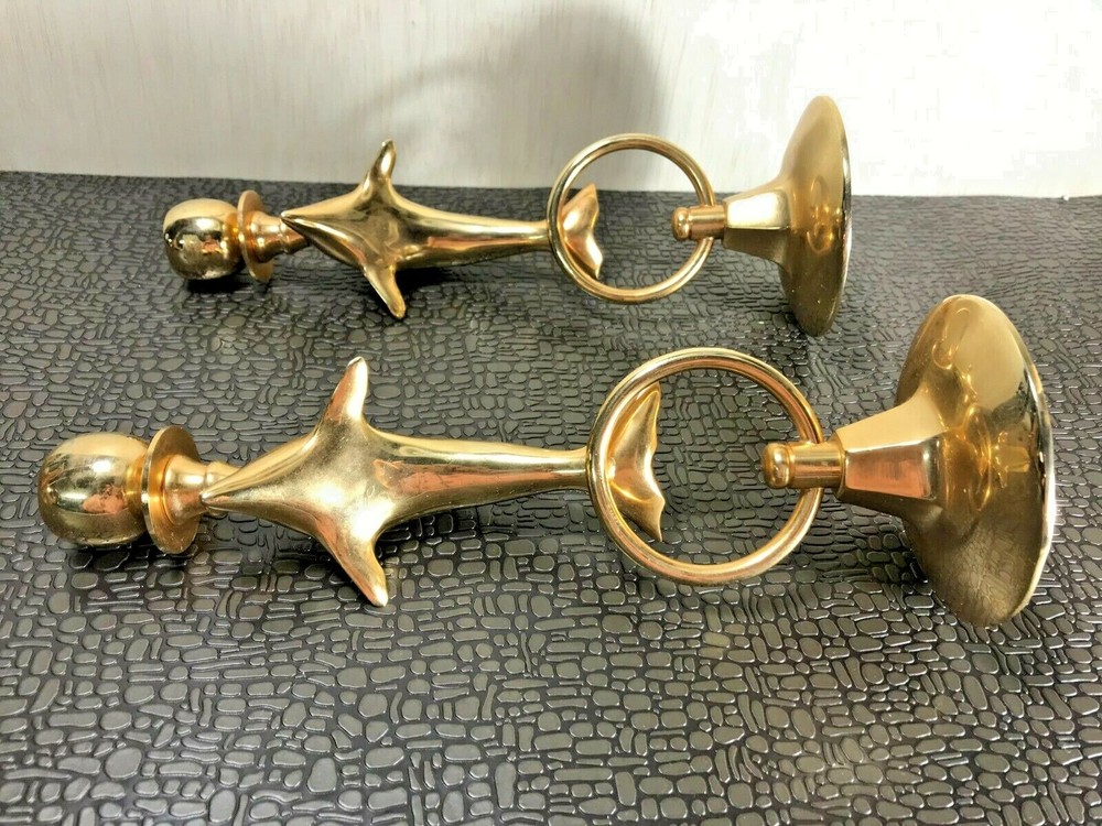 Set of 2 Solid Brass Dolphin Candle Holders *