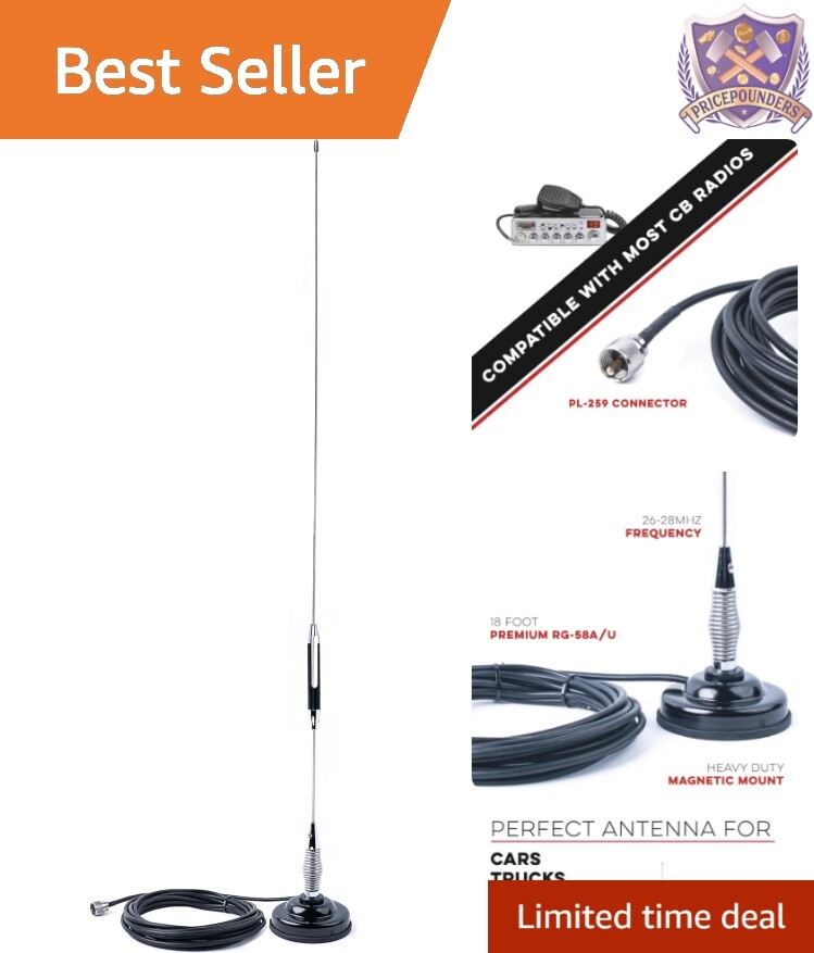Durable 28" CB Antenna Kit - Effortless Setup with Omni-Directional Reception