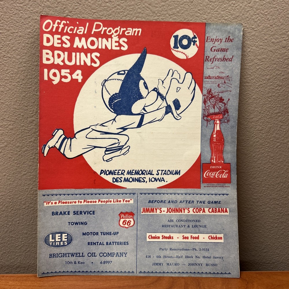 1954 Des Moines Bruins Program Scorecard