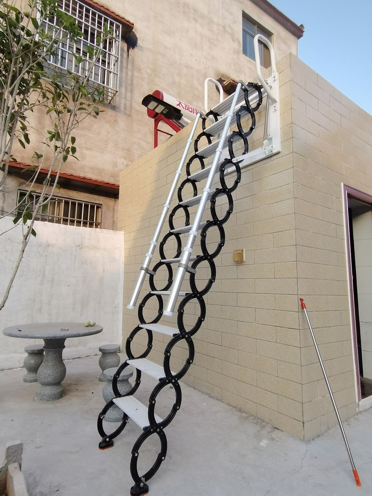 10ft Wall Mounted Folding Ladder Loft Stairs Attic Steps Pull Down + armrest