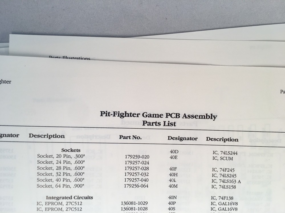 Pit-Fighter Atari Arcade - Owners manual w/ Schematics