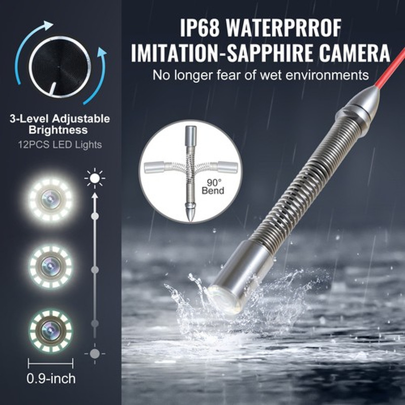 Sewer Camera 328 Ft/100M Self-Leveling Drain Camera with 10.1" Touchscreen